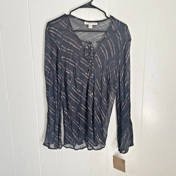 Sheer Tie Blouse Ethereal Boho Whimsigoth Y2K Fairy‎ Grunge Top L NWT Romantic - Picture 2 of 10